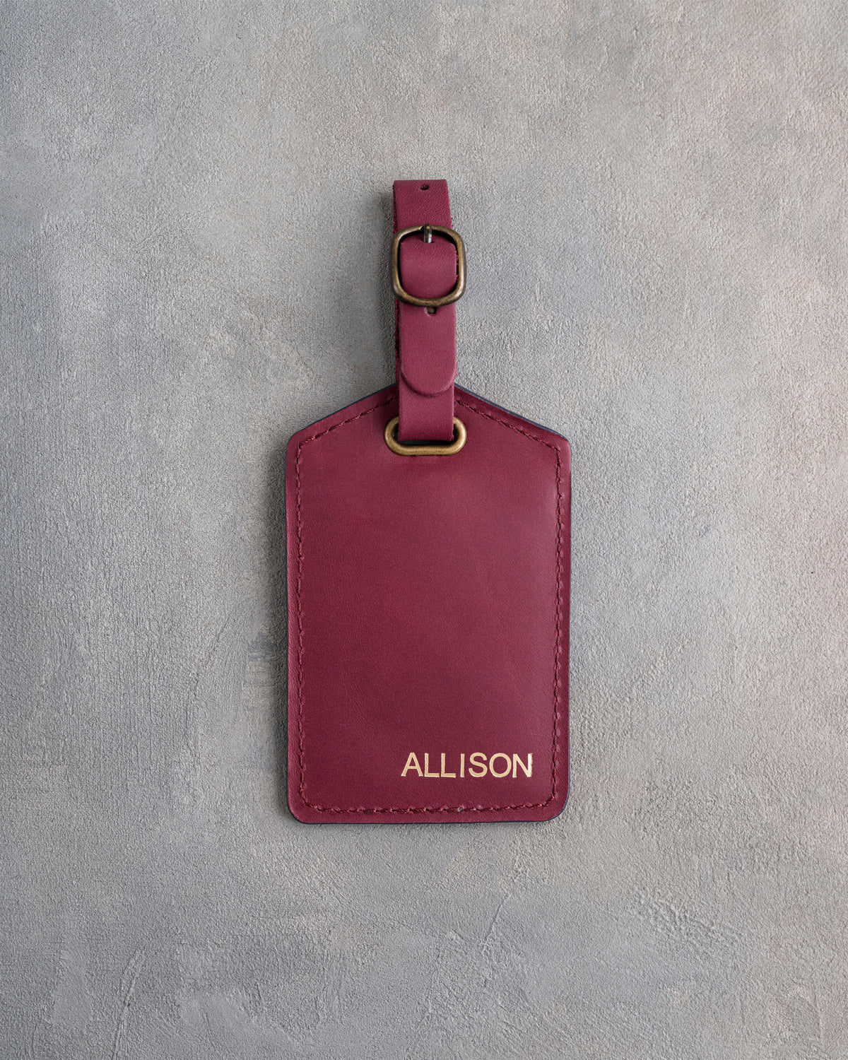 Minimalist Font Luggage Tag in Sangria Leather