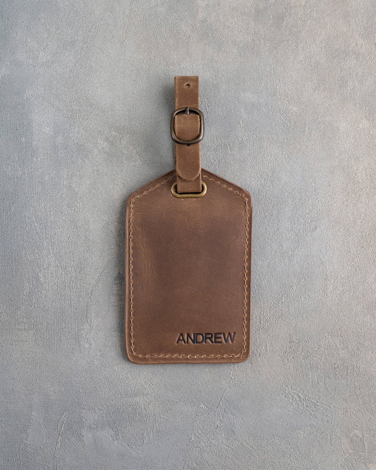 Minimalist Font Luggage Tag in Sicilian Brown Leather