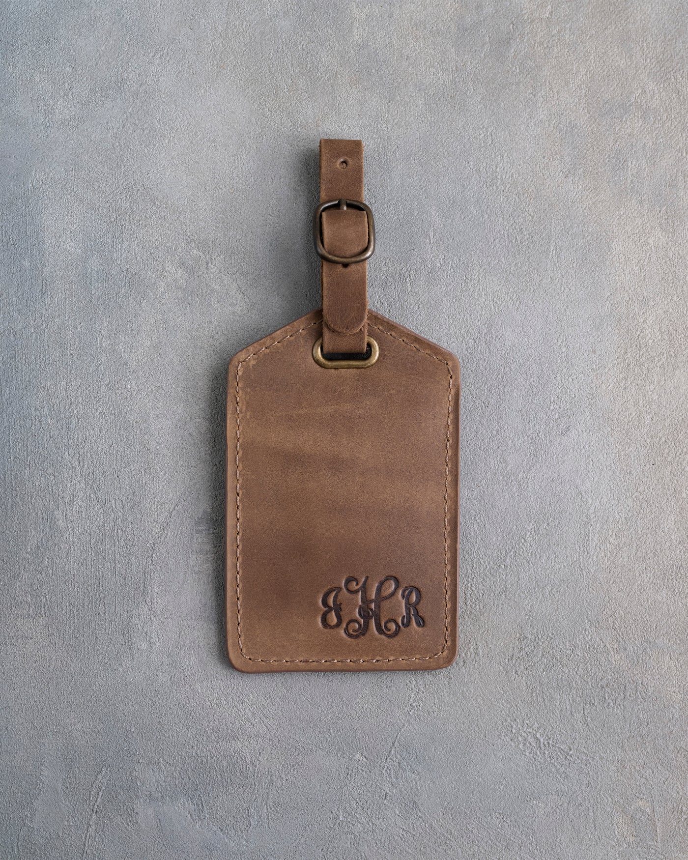 Vine Monogram Luggage Tag in Sicilian Brown Leather