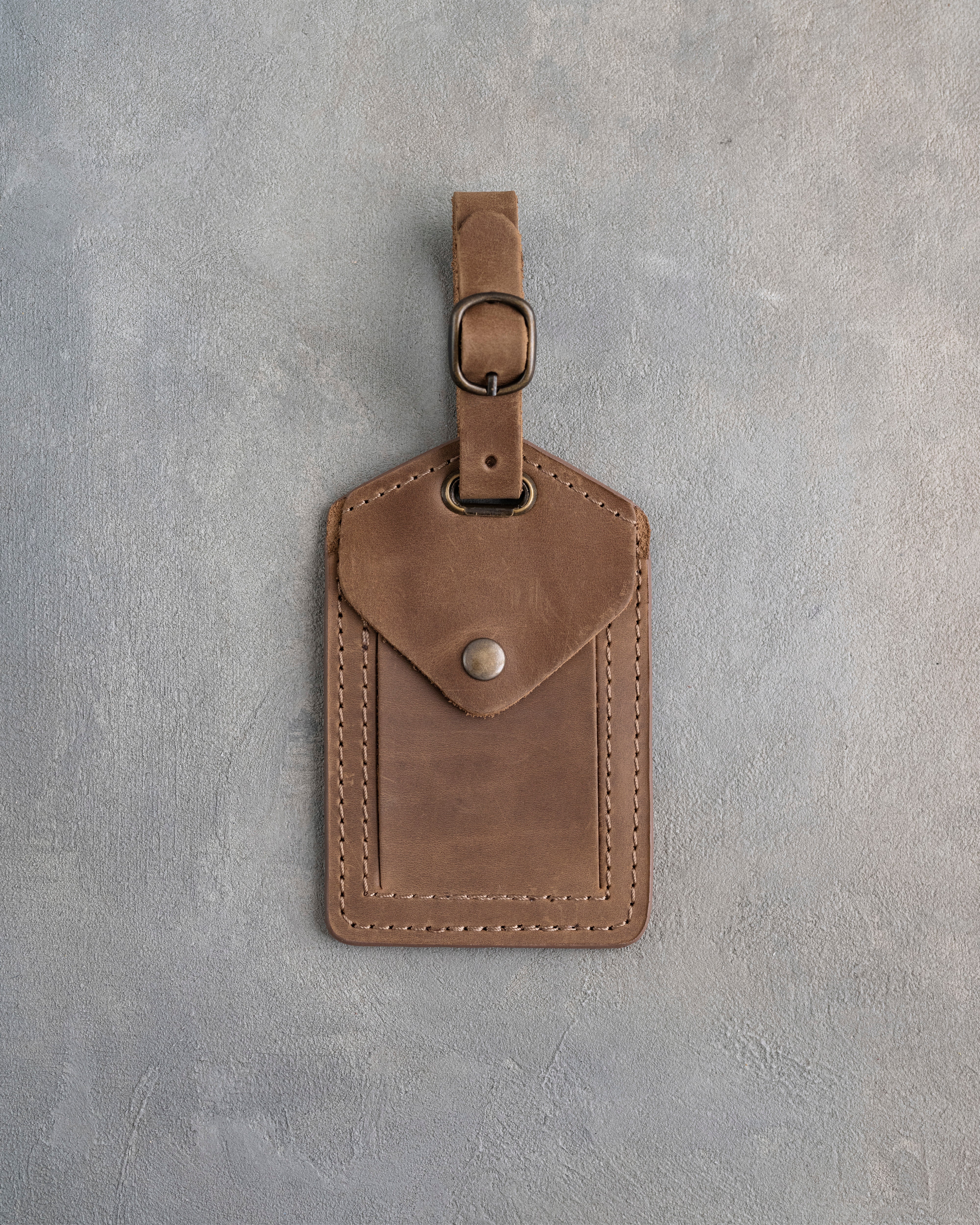 Vine Monogram Luggage Tag in Sicilian Brown Leather