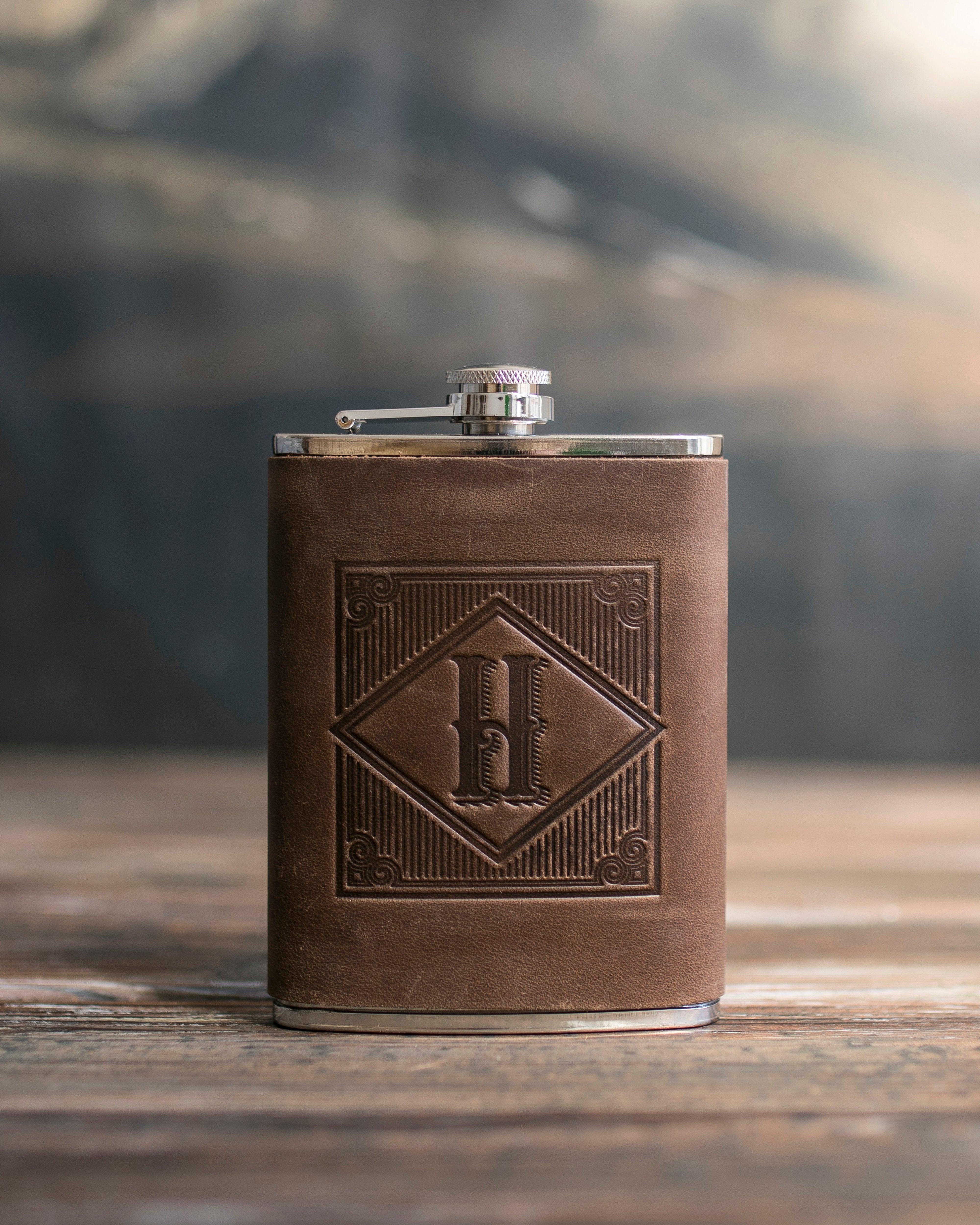 Initial Flask in Sicilian Brown Leather