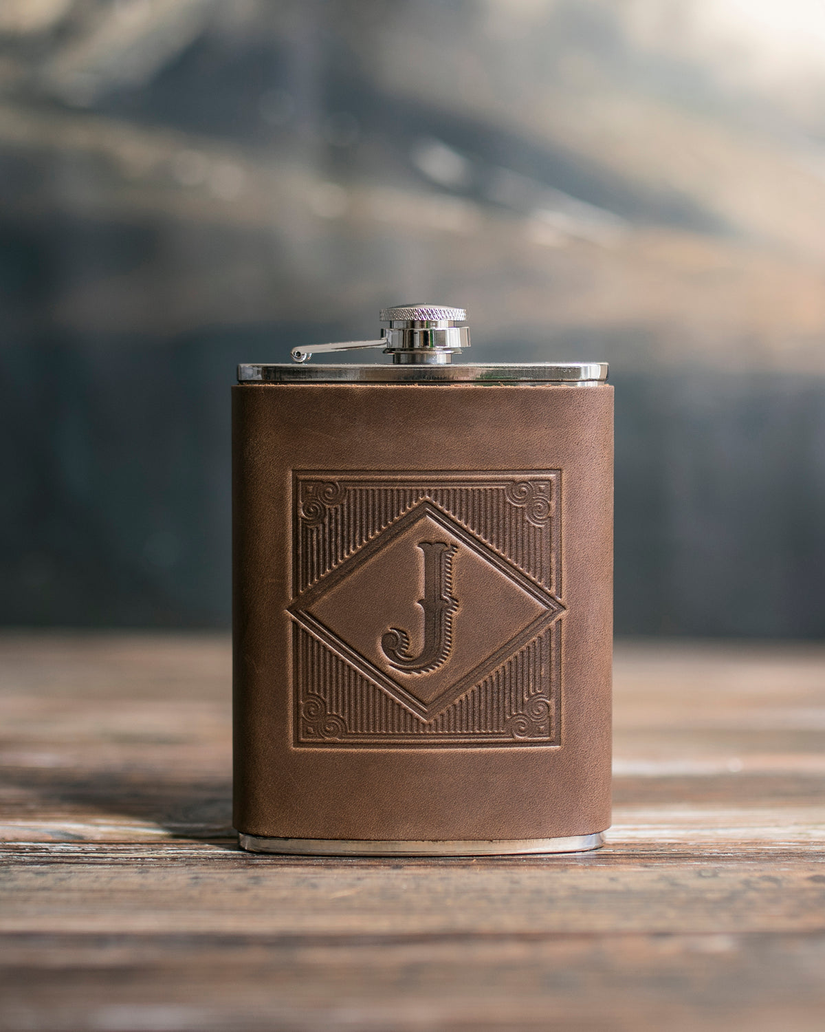 Initial Flask in Sicilian Brown Leather, handcrafted to order