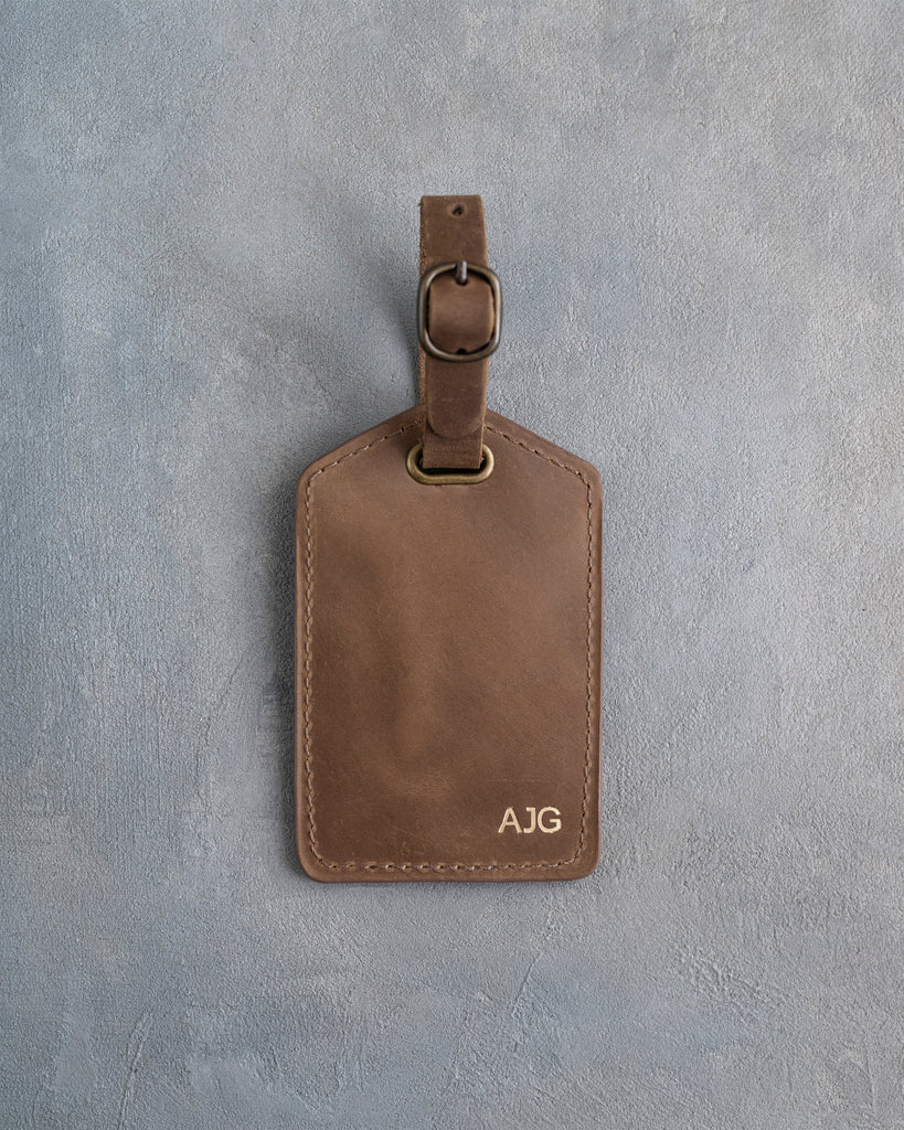 Minimalist Font Luggage Tag in Sicilian Brown Leather Leather