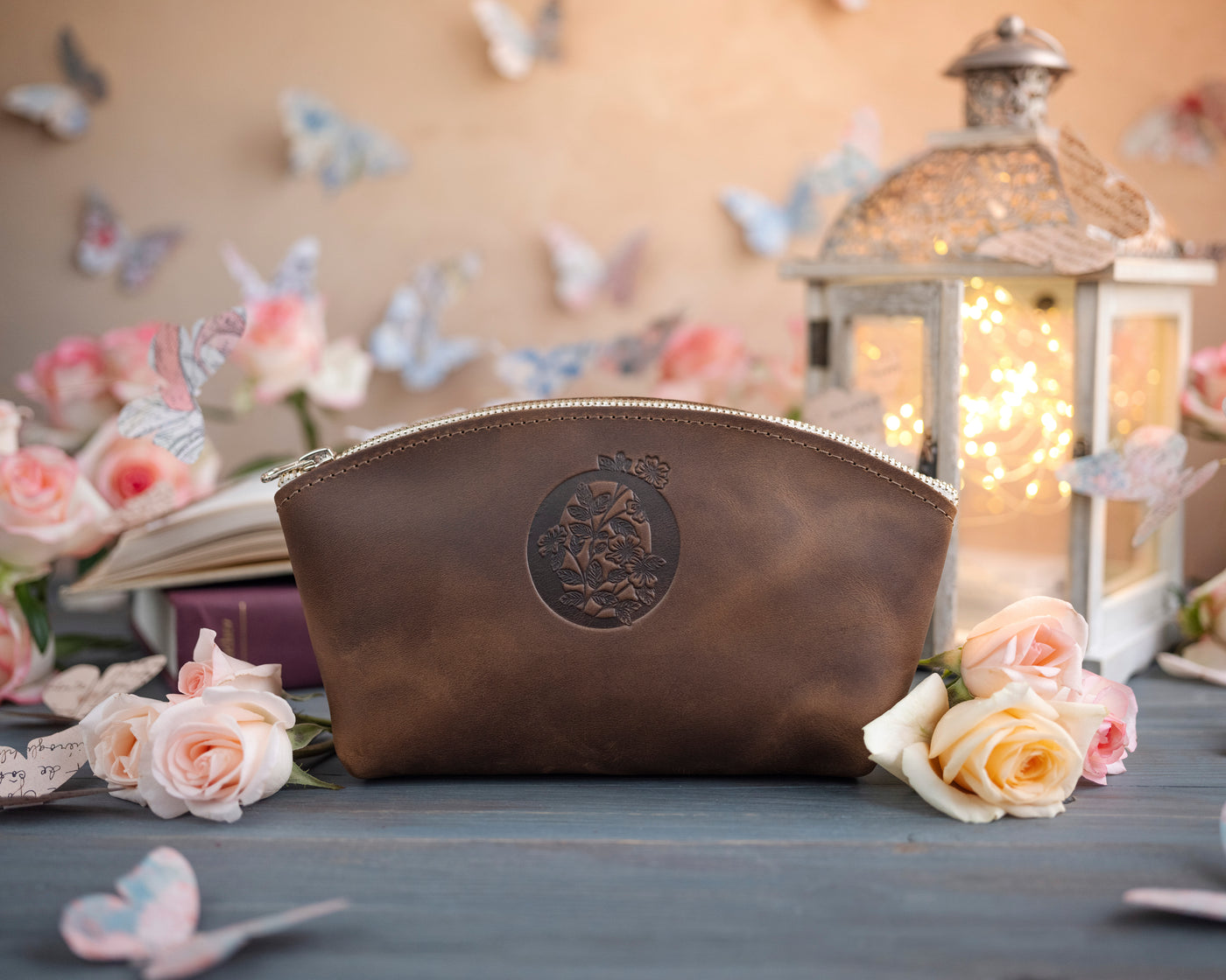 Sicilian Brown Initial Makeup Bag
