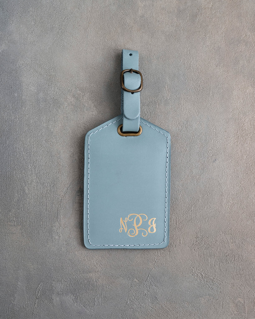 Vine Monogram Luggage Tag in Turquoise Leather