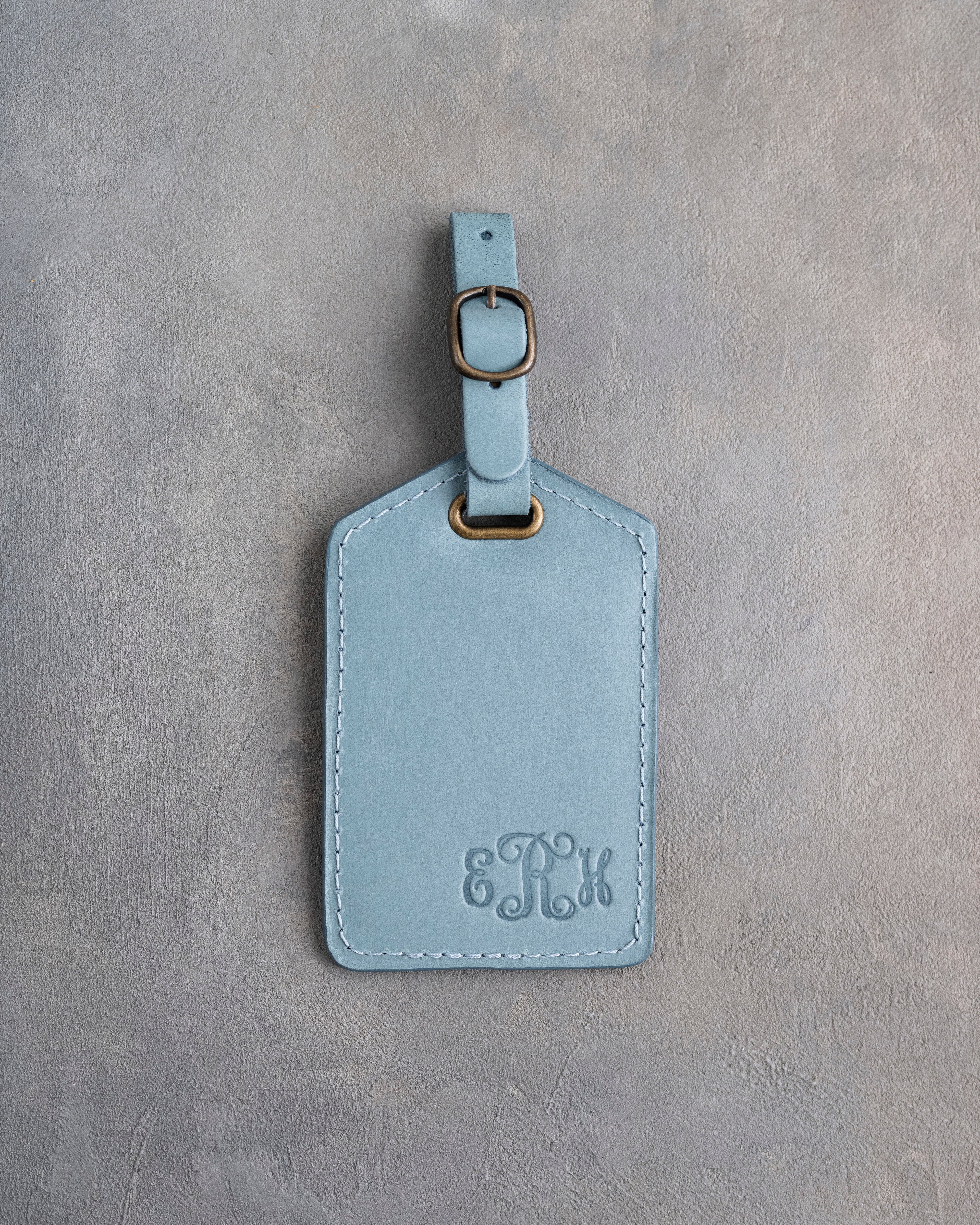 Vine Monogram Luggage Tag in Turquoise Leather