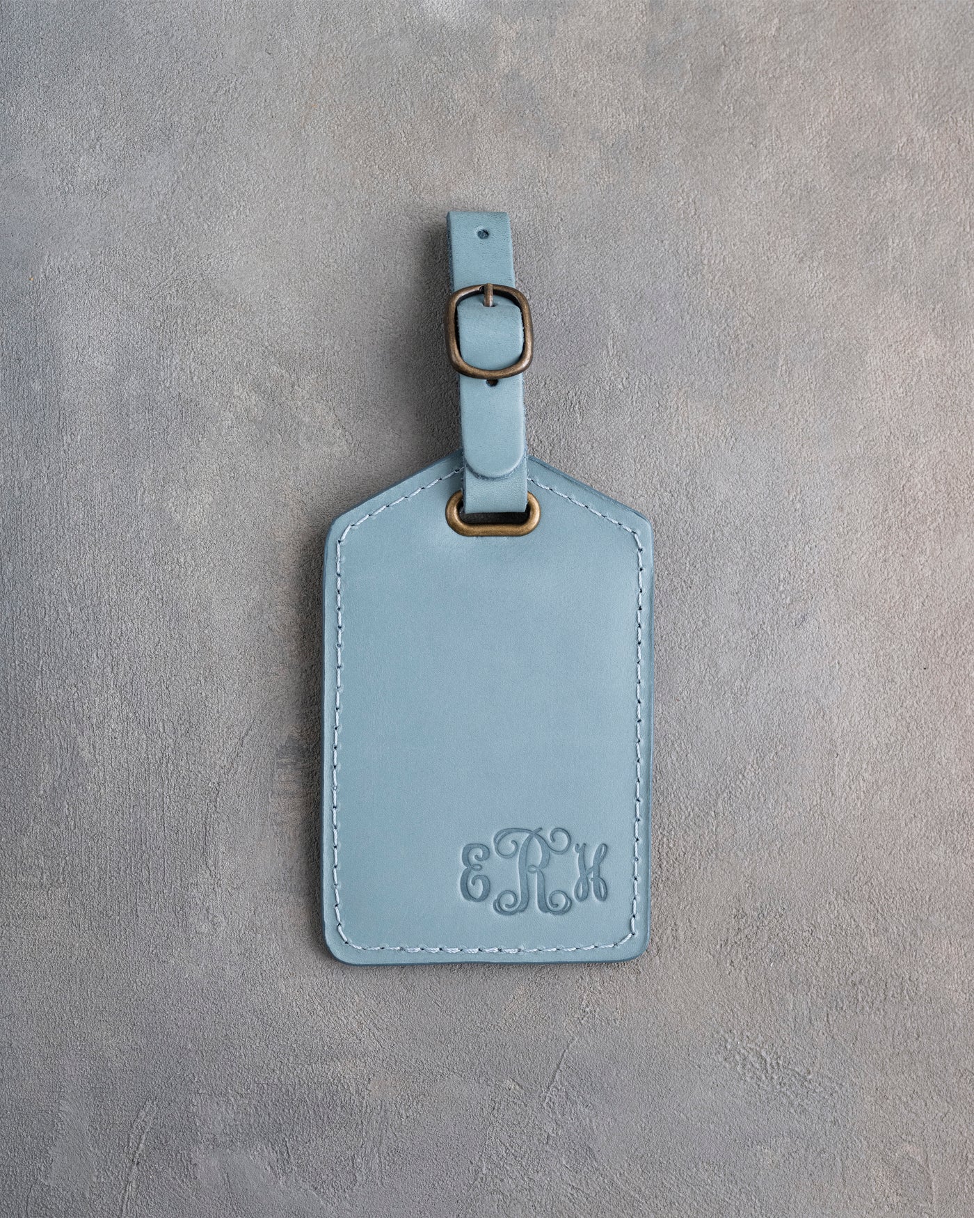 Vine Monogram Luggage Tag in Turquoise Leather