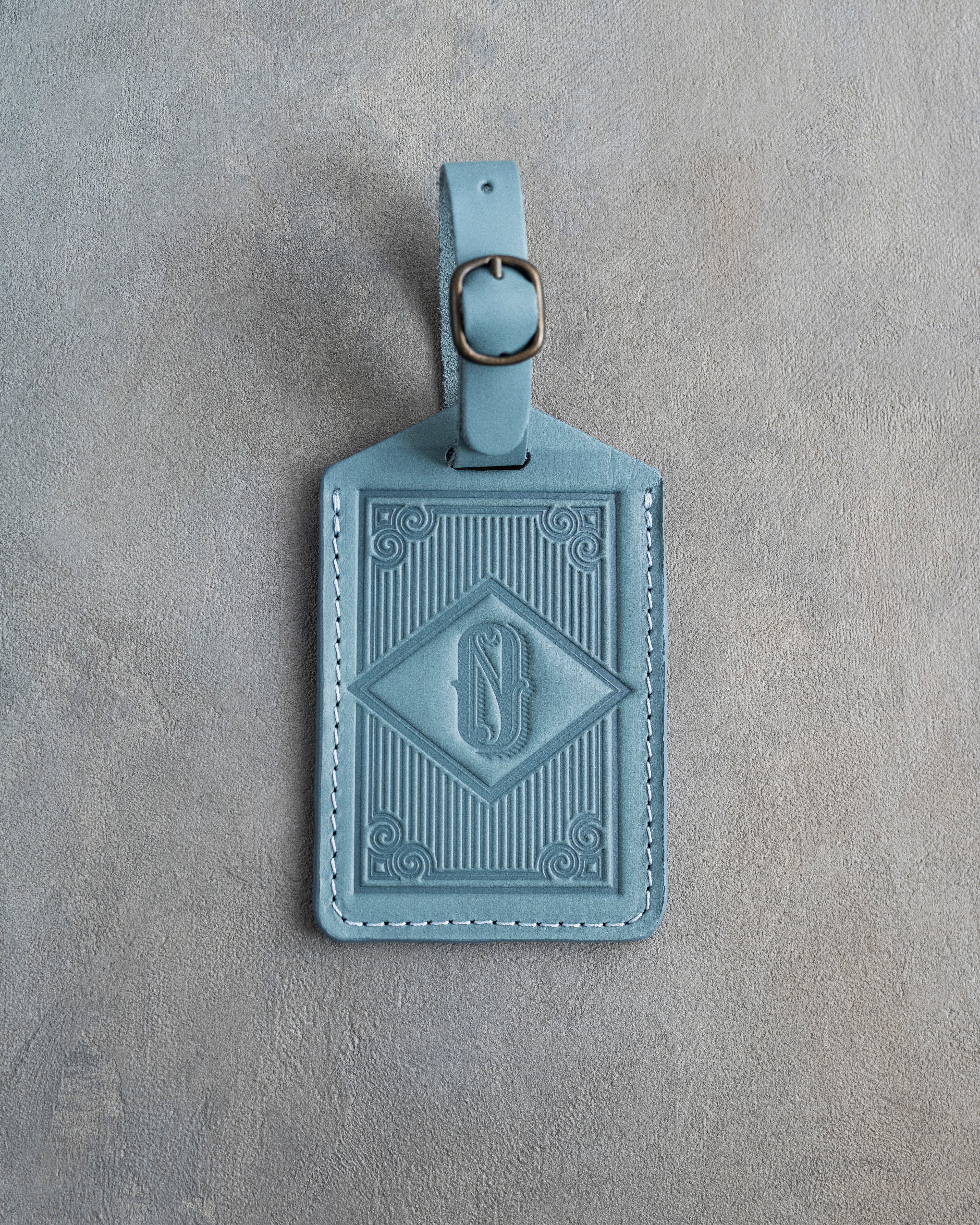 Classy Initial Luggage Tag in Turquoise Leather
