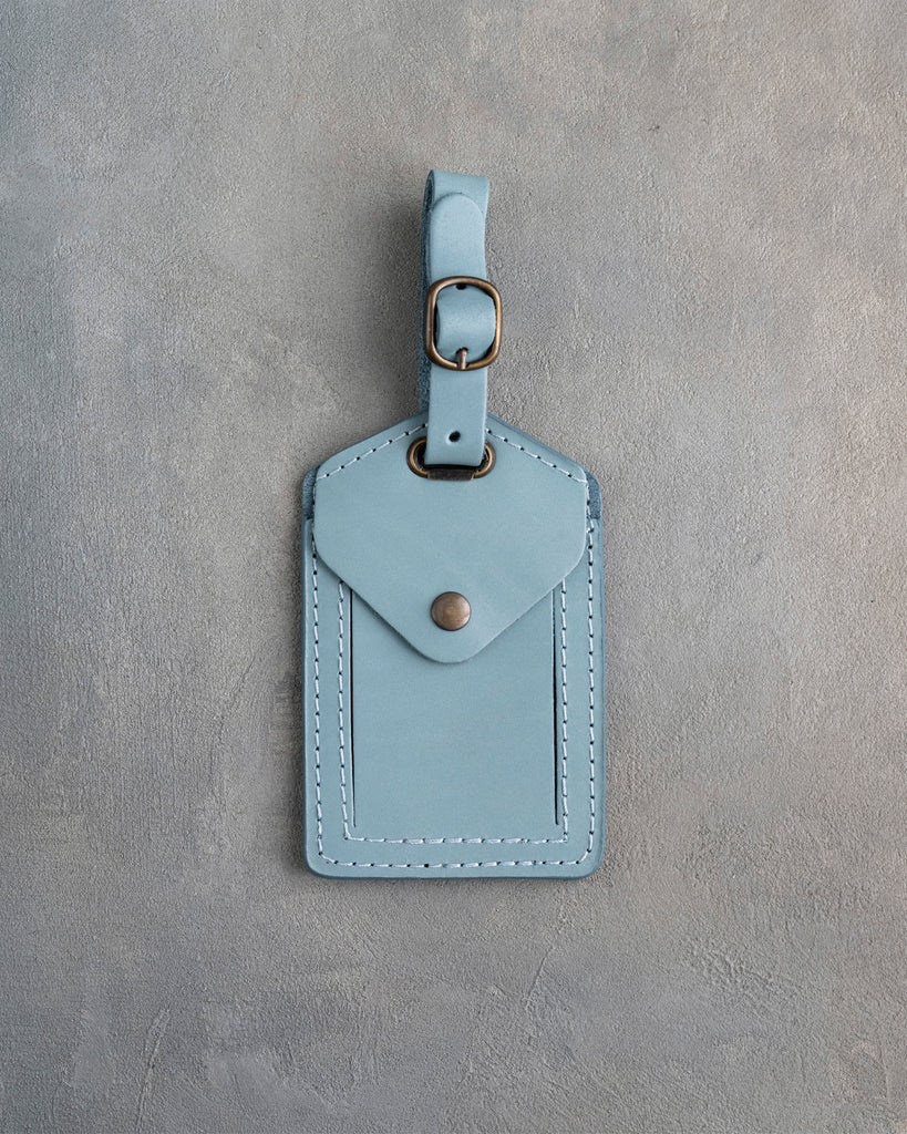 Vine Monogram Luggage Tag in Turquoise Leather
