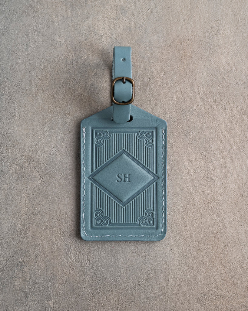Classy Monogram Luggage Tag in Turquoise Leather