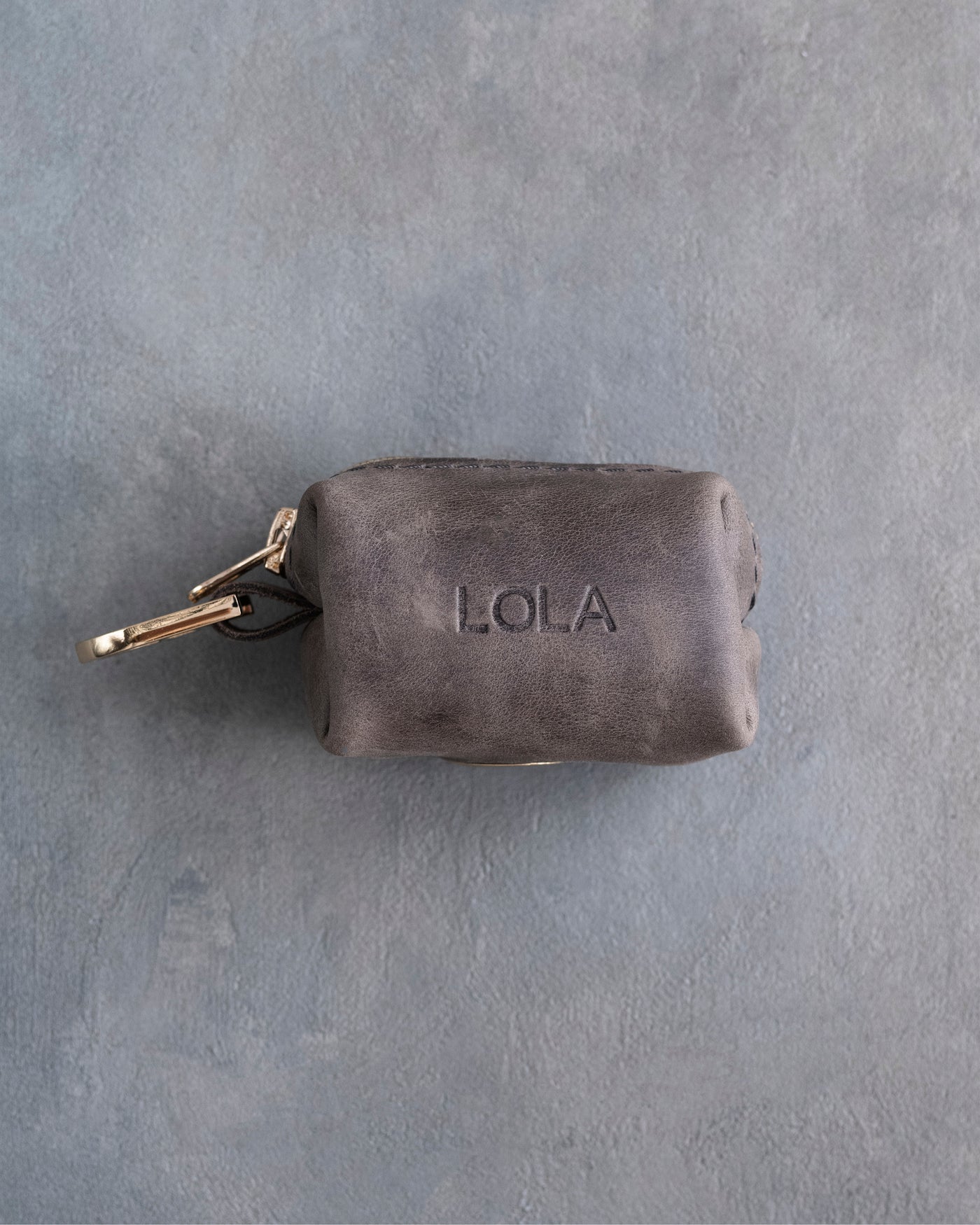 Country Gray Leather Dog Poop Bag Holder