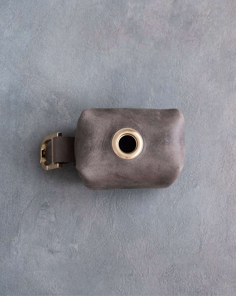 Country Gray Leather Dog Poop Bag Holder