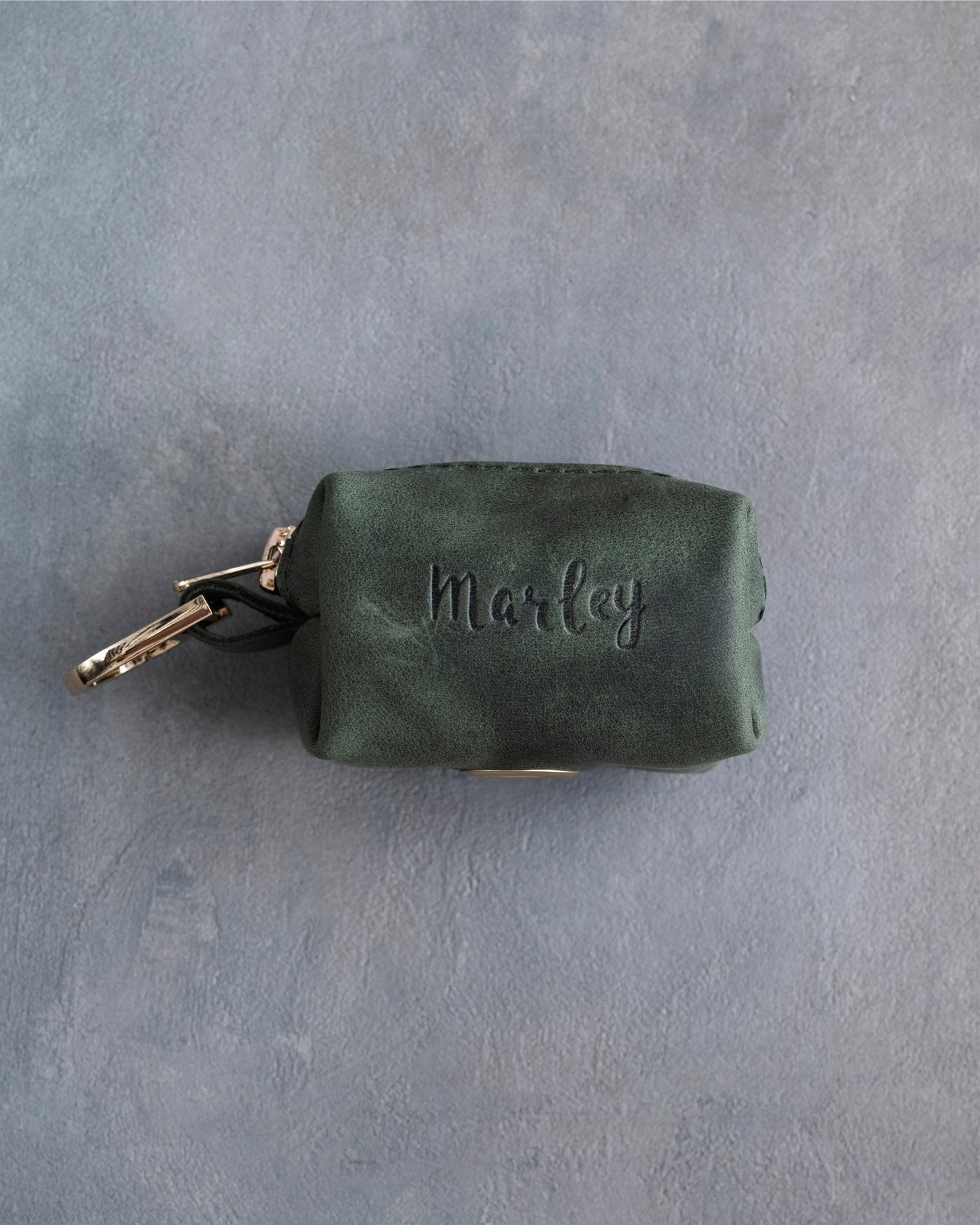 Forest Green Leather Dog Poop Bag Holder