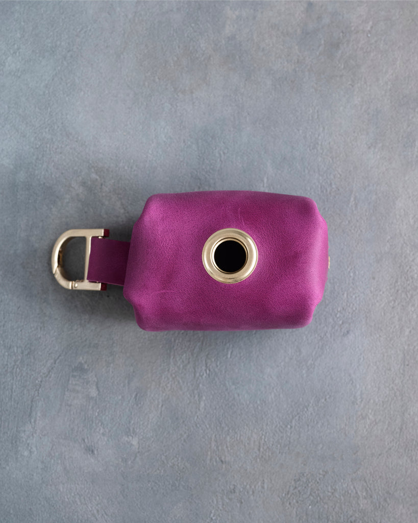 Fuchsia Leather Dog Poop Bag Holder