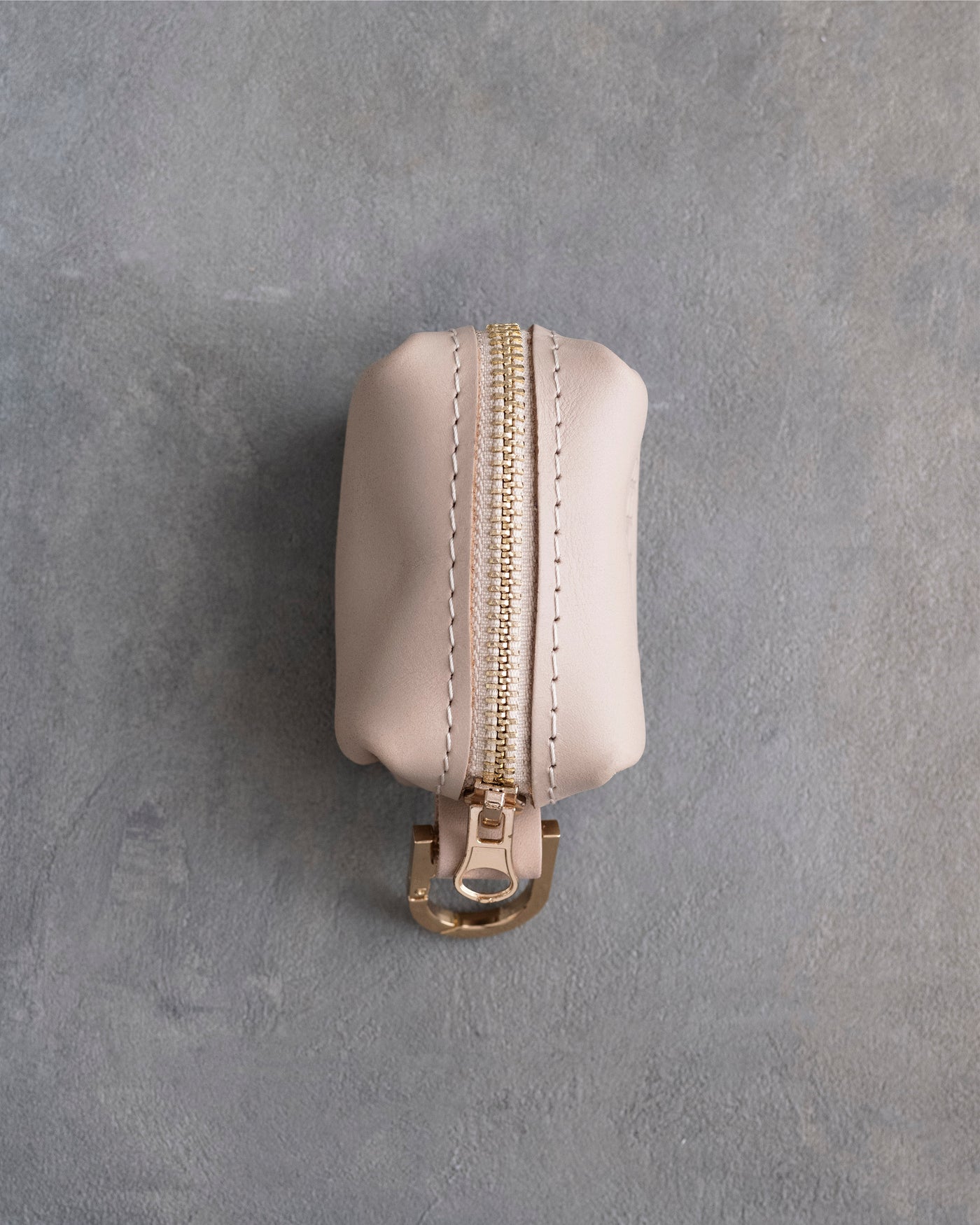 Gray Sand Leather Dog Poop Bag Holder