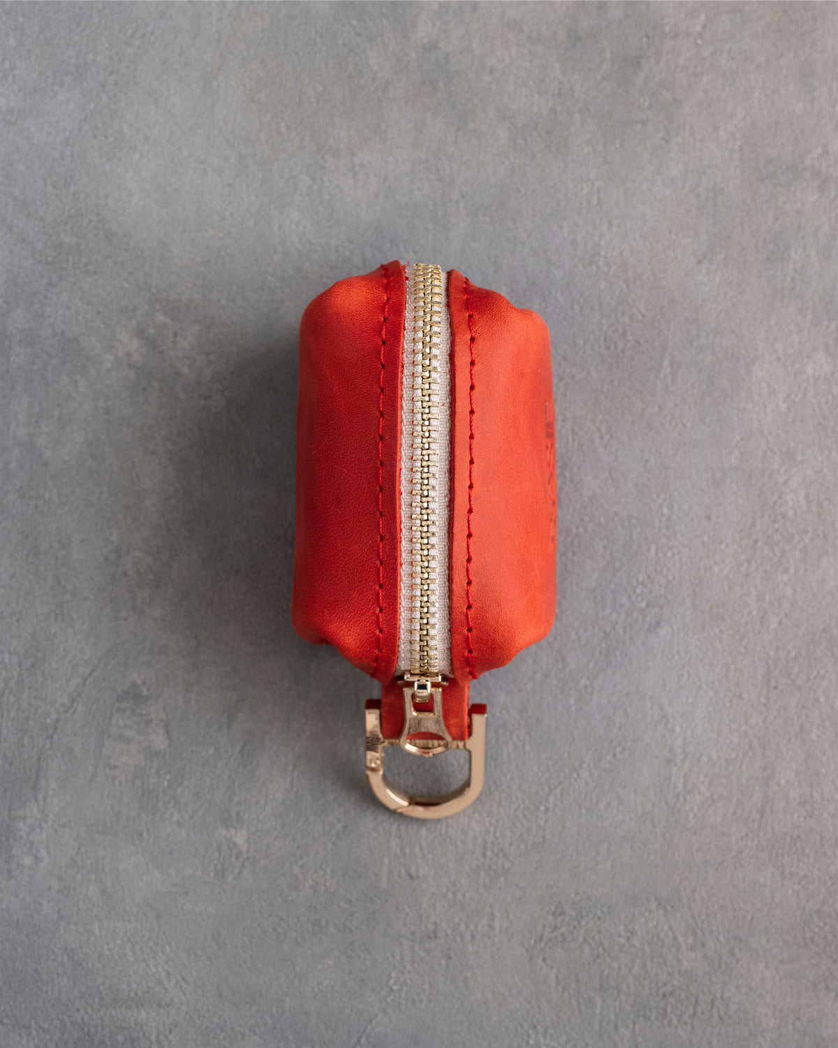 Poppy Red Leather Dog Poop Bag Holder with hand-finished detailing
