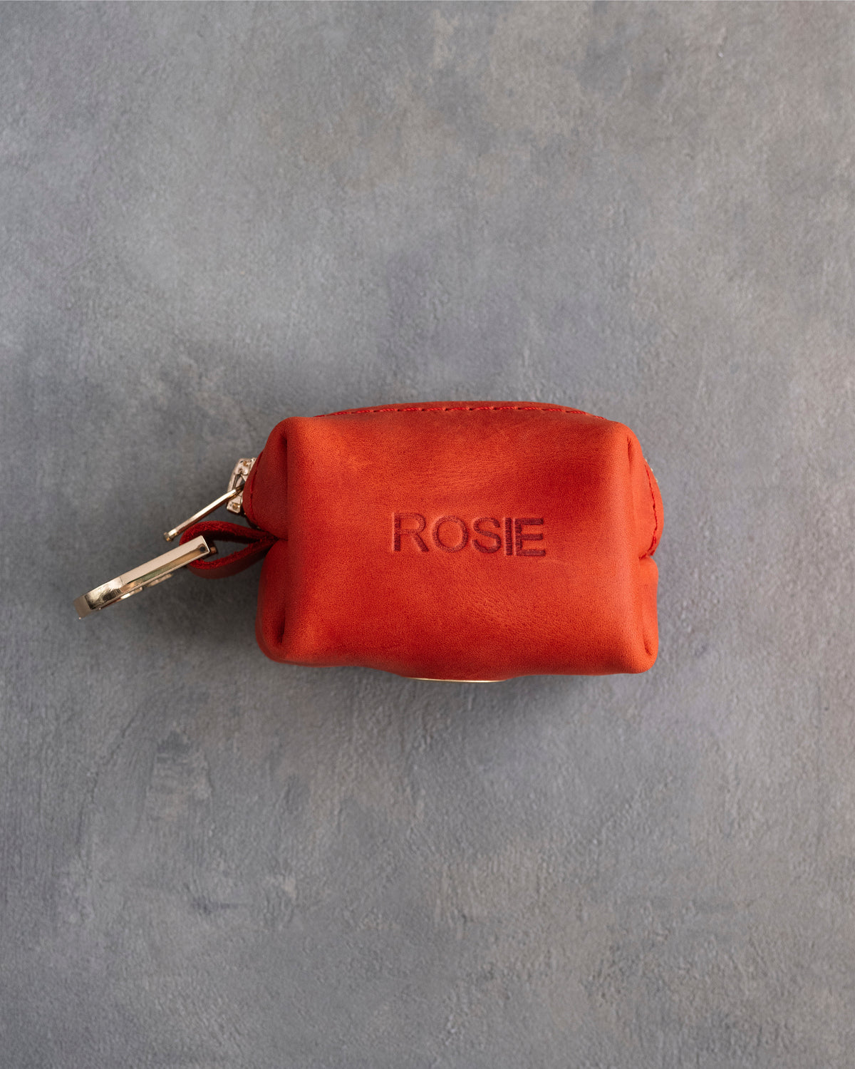 Poppy Red Leather Dog Poop Bag Holder